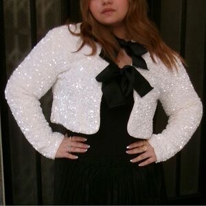 White Sequin Jacket with Black Accents